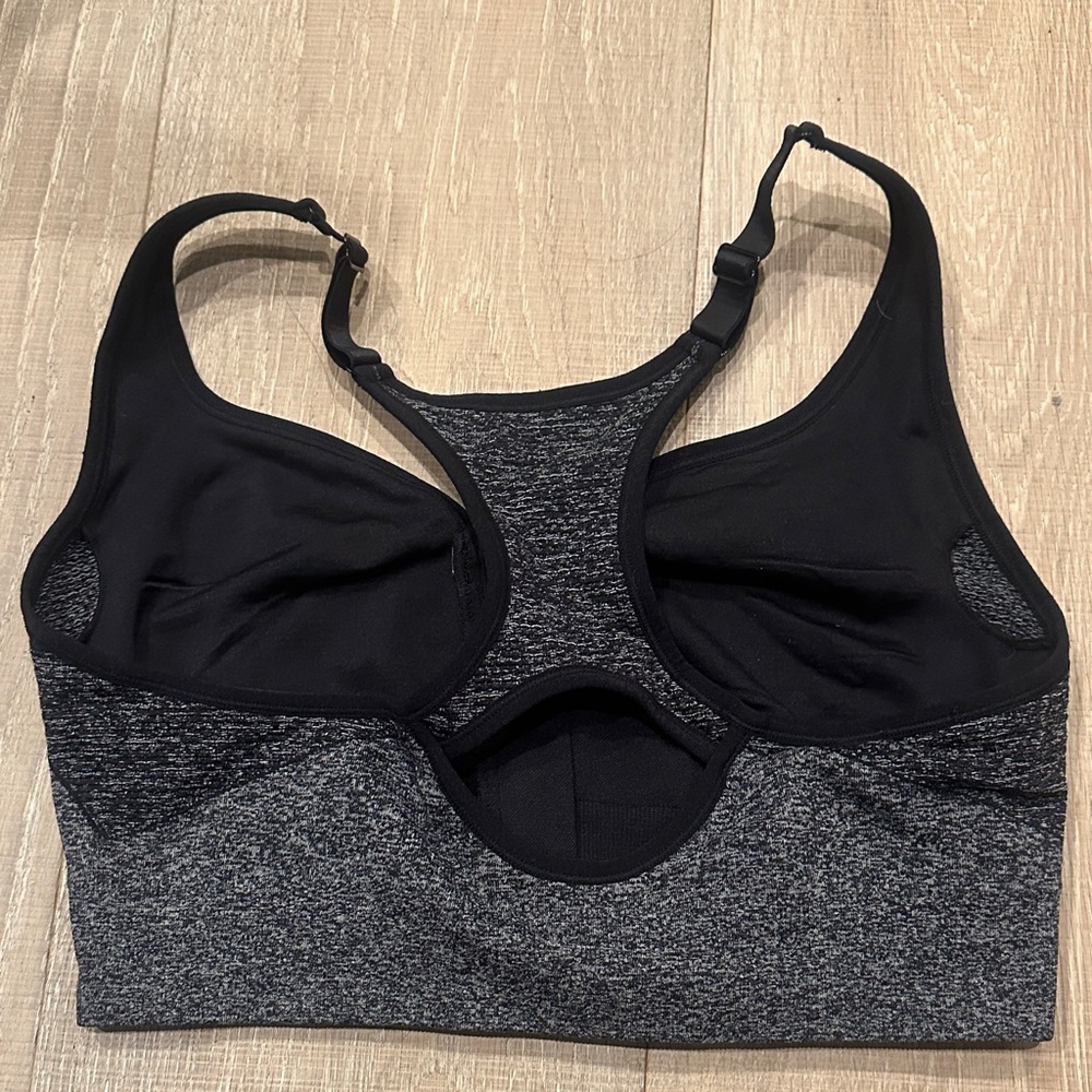 Heather Gray and Black Zip-Front Sports Bra - Picture 3 of 3